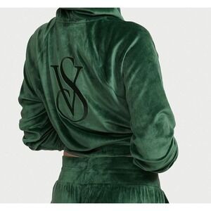 Victoria's Secret L/GHoodie VELVET green long‎ sleeve with pockets on the sides.